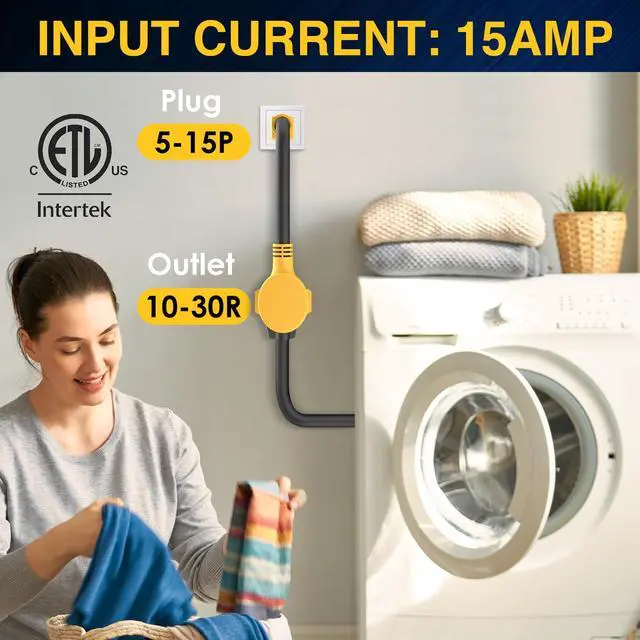 Alt view image 3 of 7 - Renters Friendly NEMA 5-15P Household Plug to 10-30R Dryer Adapter Cord 12 Inch Heavy Duty STW 10 Gauge ONLY for 120V Device EV Power Cord