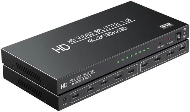 Main image of 4K 1x8 HDMI Splitter 1 in 8 Out, 8 Port Powered hdmi splitters Multi Monitor Outputs, Mirror/Copy Screen only (Not Extend) 8 Way Splitter Support 4Kx 2K @30Hz,3D for Office,PS4, Projector,HDTV