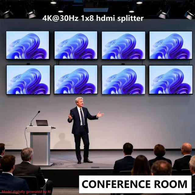 Alt view image 3 of 7 - 4K 1x8 HDMI Splitter 1 in 8 Out, 8 Port Powered hdmi splitters Multi Monitor Outputs, Mirror/Copy Screen only (Not Extend) 8 Way Splitter Support 4Kx 2K @30Hz,3D for Office,PS4, Projector,HDTV