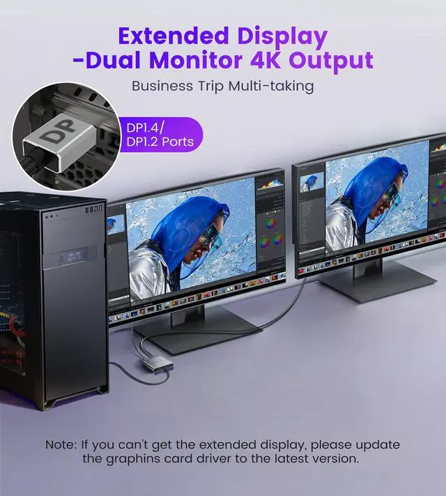 Alt view image 4 of 7 - Displayport to Dual Displayport Splitter Adapter 4K@60Hz, DP 1.4 Splitter Adapter 1 in 2 Out SST/MST Extended Display Compatible with PC, Laptop,Graphics,PC