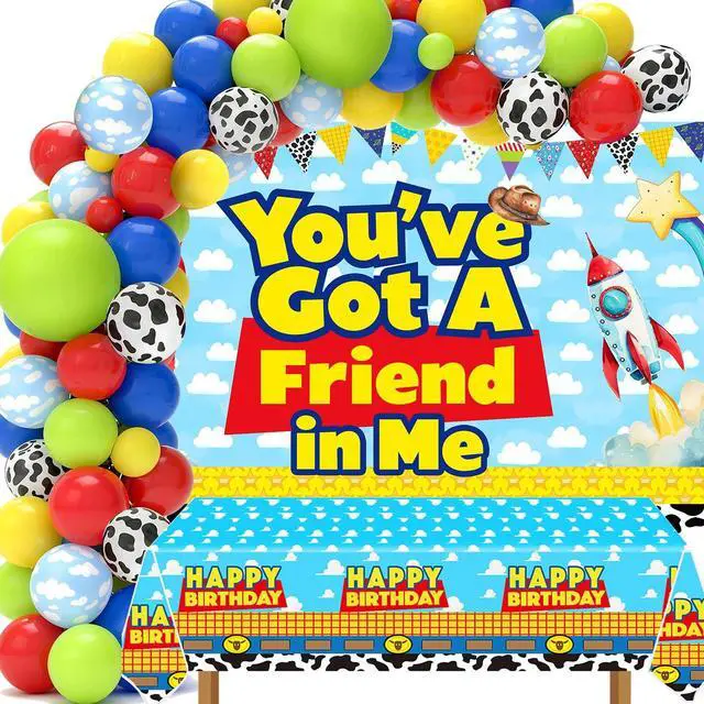 Main image of Blue Sky Cartoon Story Birthday Balloons Arch You've Got A Friend in Me Backdrop and Table Cloth for Boys 1st 2nd 3rd 4th 10th Cartoon Story Birthday Party Supplies Decorations