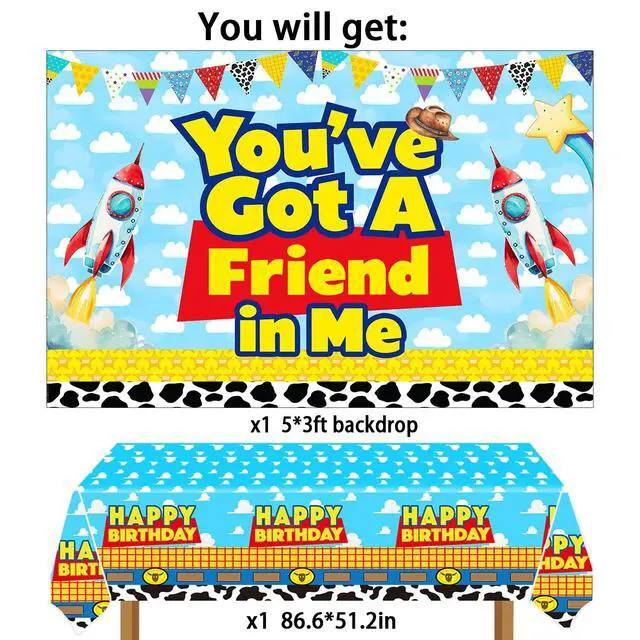 Alt view image 2 of 7 - Blue Sky Cartoon Story Birthday Balloons Arch You've Got A Friend in Me Backdrop and Table Cloth for Boys 1st 2nd 3rd 4th 10th Cartoon Story Birthday Party Supplies Decorations