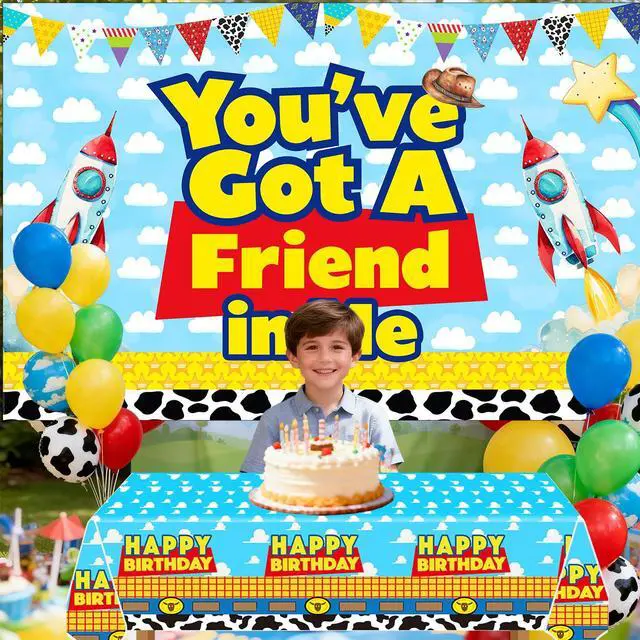 Alt view image 6 of 7 - Blue Sky Cartoon Story Birthday Balloons Arch You've Got A Friend in Me Backdrop and Table Cloth for Boys 1st 2nd 3rd 4th 10th Cartoon Story Birthday Party Supplies Decorations