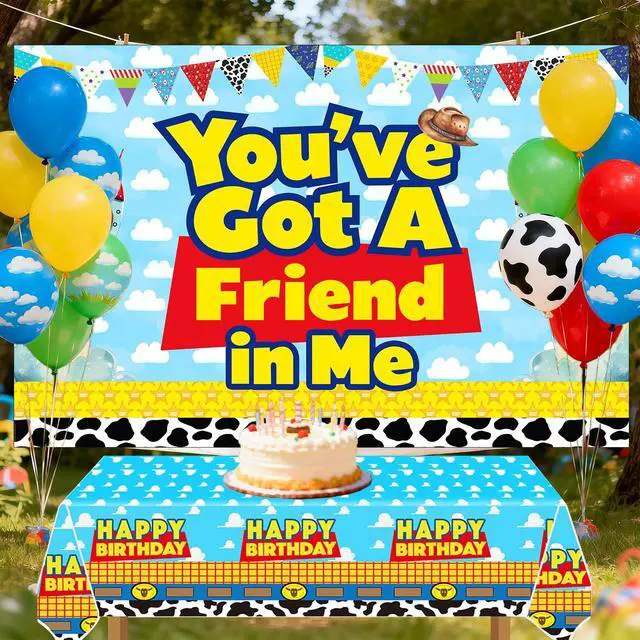 Alt view image 7 of 7 - Blue Sky Cartoon Story Birthday Balloons Arch You've Got A Friend in Me Backdrop and Table Cloth for Boys 1st 2nd 3rd 4th 10th Cartoon Story Birthday Party Supplies Decorations