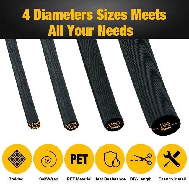 Alt view image 2 of 6 - 300 Inch Self-Wrapping Split Braided Sleeve Cable Management,Automotive Wire Loom Cord Covers,Harness Wires Cord Protectors,Wire Loom Tubing Cable Organizer (3/8"-25ft)