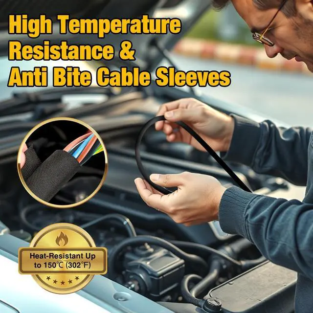 Alt view image 3 of 6 - 300 Inch Self-Wrapping Split Braided Sleeve Cable Management,Automotive Wire Loom Cord Covers,Harness Wires Cord Protectors,Wire Loom Tubing Cable Organizer (3/8"-25ft)