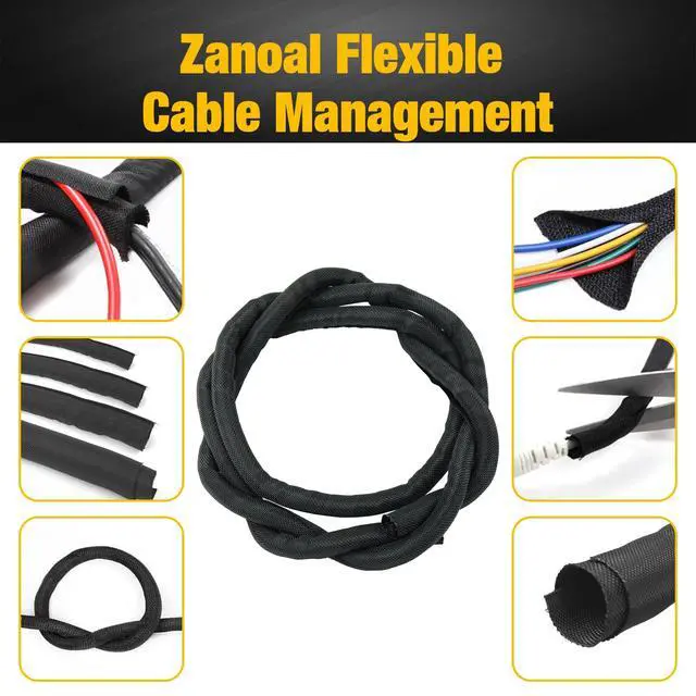 Alt view image 4 of 6 - 300 Inch Self-Wrapping Split Braided Sleeve Cable Management,Automotive Wire Loom Cord Covers,Harness Wires Cord Protectors,Wire Loom Tubing Cable Organizer (3/8"-25ft)