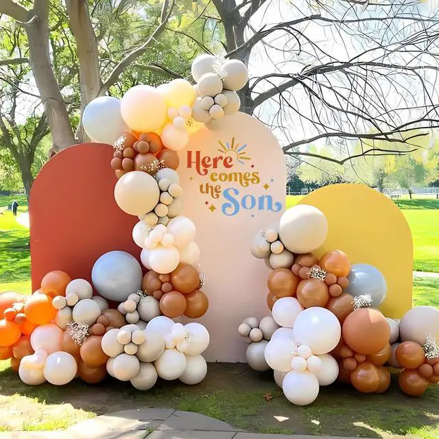 Alt view image 3 of 6 - Here Comes The Son Sign Baby Shower Decoration Backdrop, Backdrop Sticker for Newborn Party Decorations,Baby Shower Party Photo Props,Gender Reveal Neutral Sticker