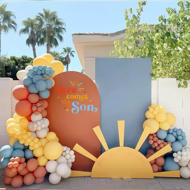 Alt view image 4 of 6 - Here Comes The Son Sign Baby Shower Decoration Backdrop, Backdrop Sticker for Newborn Party Decorations,Baby Shower Party Photo Props,Gender Reveal Neutral Sticker
