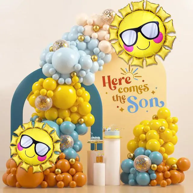 Alt view image 6 of 6 - Here Comes The Son Sign Baby Shower Decoration Backdrop, Backdrop Sticker for Newborn Party Decorations,Baby Shower Party Photo Props,Gender Reveal Neutral Sticker