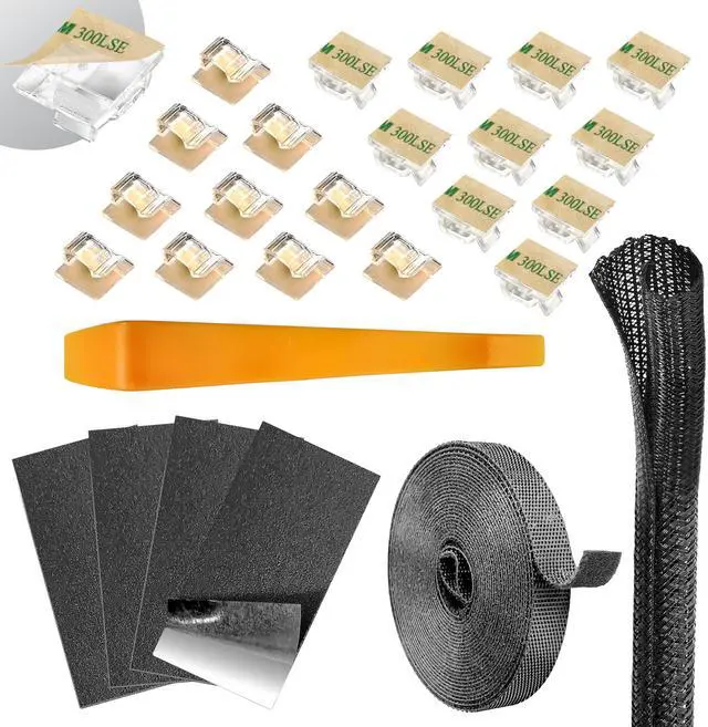 Main image of Dash Cam Installation Kit Trim Removal Tool, 20 Strong Adhesive Cable Clips, Reusable Cable Ties, Split Sleeve & Foam Pads Clean Car Wire Organizer