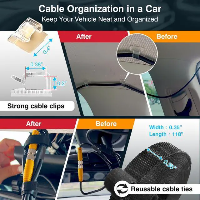Alt view image 2 of 6 - Dash Cam Installation Kit Trim Removal Tool, 20 Strong Adhesive Cable Clips, Reusable Cable Ties, Split Sleeve & Foam Pads Clean Car Wire Organizer