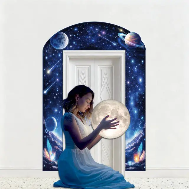 Alt view image 3 of 6 - 3PCS Outer Space Solar System Door Decorations Porch Banner Galaxy Starry Photo Background Planet Earth Moon Universe Milky Way Hanging Backdrop Props Supplies Photography