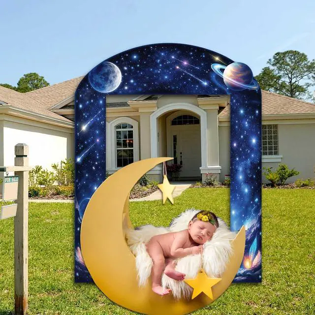 Alt view image 5 of 6 - 3PCS Outer Space Solar System Door Decorations Porch Banner Galaxy Starry Photo Background Planet Earth Moon Universe Milky Way Hanging Backdrop Props Supplies Photography