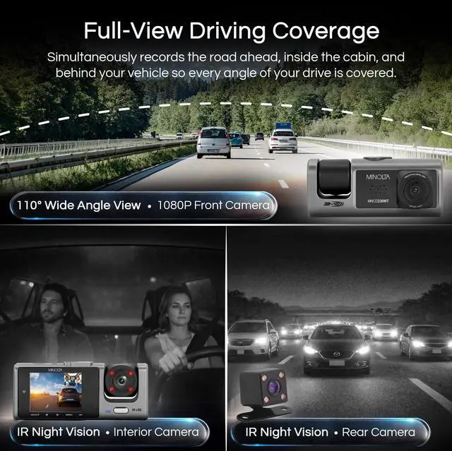 Alt view image 2 of 5 - MNCD230WT 3View 3-Channel Dash Camera 1080P HD (Gray) | Capture sharp photos and video with intuitive controls for travel, family and everyday moments