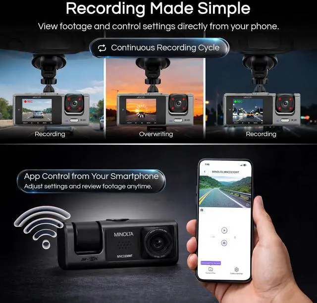 Alt view image 5 of 5 - MNCD230WT 3View 3-Channel Dash Camera 1080P HD (Gray) | Capture sharp photos and video with intuitive controls for travel, family and everyday moments