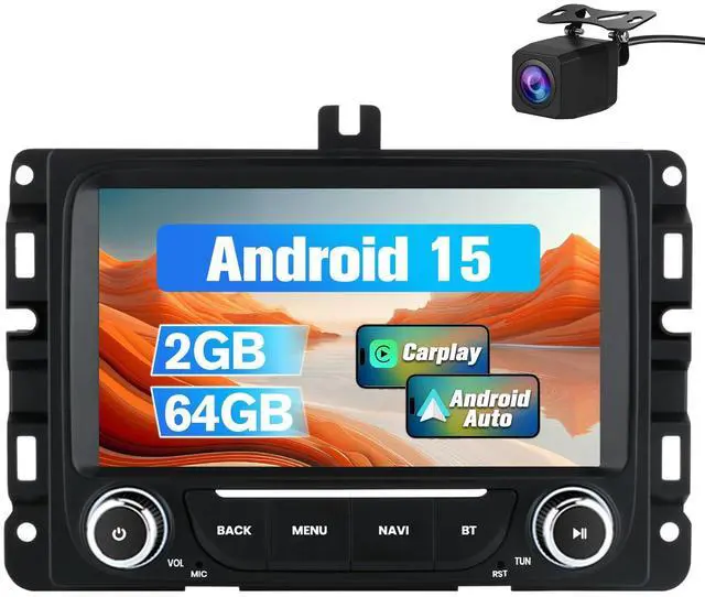 Main image of Car Radio Stereo Upgrade for Dodge RAM 1500 2500 3500 2013-2019 | Android 15, 2GB+64GB, 7 Inch, with Backup Camera, Wireless CarPlay/Android Auto/Mirroring, Wi-Fi, Bluetooth, SWC, FM/AM/RDS