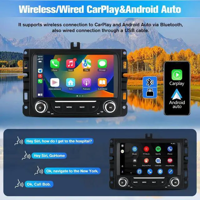 Alt view image 4 of 7 - Car Radio Stereo Upgrade for Dodge RAM 1500 2500 3500 2013-2019 | Android 15, 2GB+64GB, 7 Inch, with Backup Camera, Wireless CarPlay/Android Auto/Mirroring, Wi-Fi, Bluetooth, SWC, FM/AM/RDS