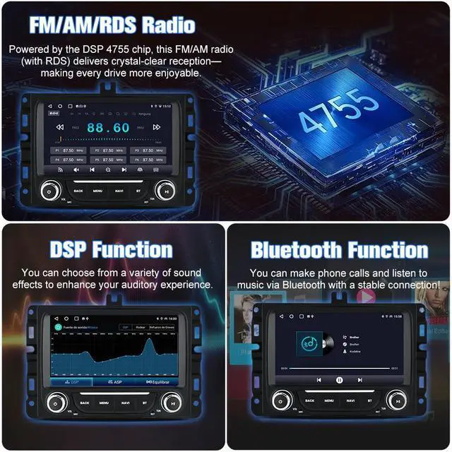 Alt view image 5 of 7 - Car Radio Stereo Upgrade for Dodge RAM 1500 2500 3500 2013-2019 | Android 15, 2GB+64GB, 7 Inch, with Backup Camera, Wireless CarPlay/Android Auto/Mirroring, Wi-Fi, Bluetooth, SWC, FM/AM/RDS