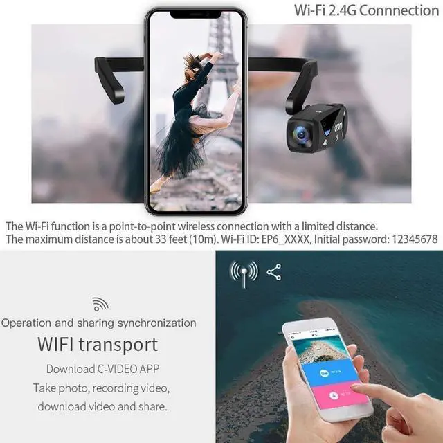Alt view image 4 of 6 - Camcorder 4K Head Mounted Camera EP6 Wearable Video Camera FHD 1080P 60FPS Vlog Video Recorder WiFi Hands-Off Camera Webcam (32GB Memory Card Included)