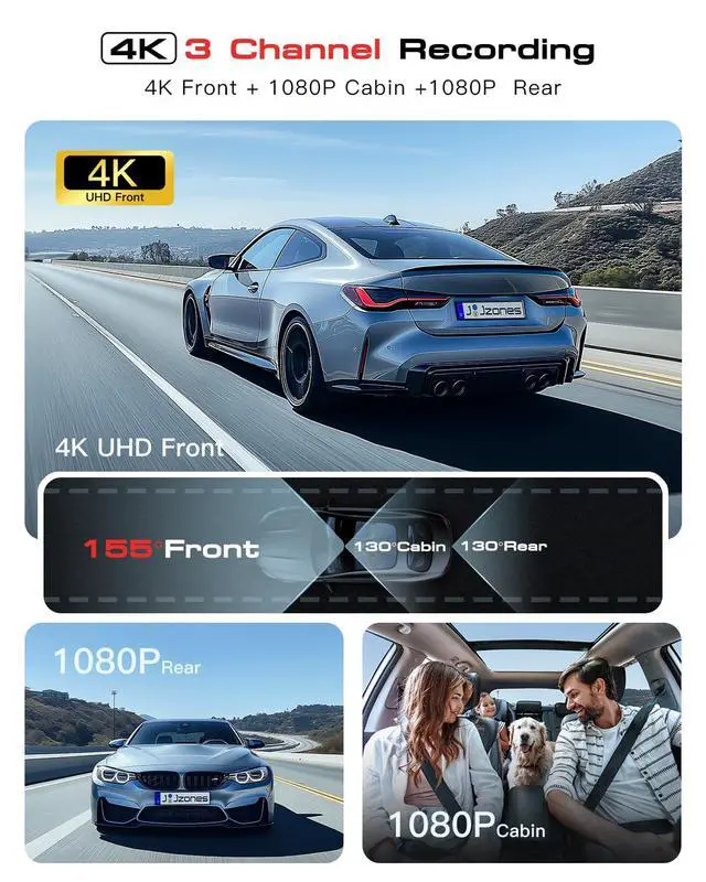 Alt view image 2 of 7 - 3 Channel 4K Dash Cam, STARVIS 2 IMX675, 4K+1080P+1080P Front Inside and Rear Triple Car Camera, Built in GPS WiFi Dash Camera for Cars, IR Night Vision, 24H Parking Mode,Support 256GB Max