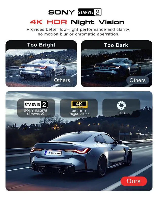 Alt view image 3 of 7 - 3 Channel 4K Dash Cam, STARVIS 2 IMX675, 4K+1080P+1080P Front Inside and Rear Triple Car Camera, Built in GPS WiFi Dash Camera for Cars, IR Night Vision, 24H Parking Mode,Support 256GB Max