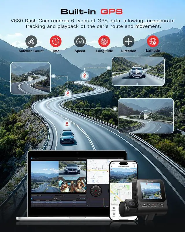 Alt view image 5 of 7 - 3 Channel 4K Dash Cam, STARVIS 2 IMX675, 4K+1080P+1080P Front Inside and Rear Triple Car Camera, Built in GPS WiFi Dash Camera for Cars, IR Night Vision, 24H Parking Mode,Support 256GB Max
