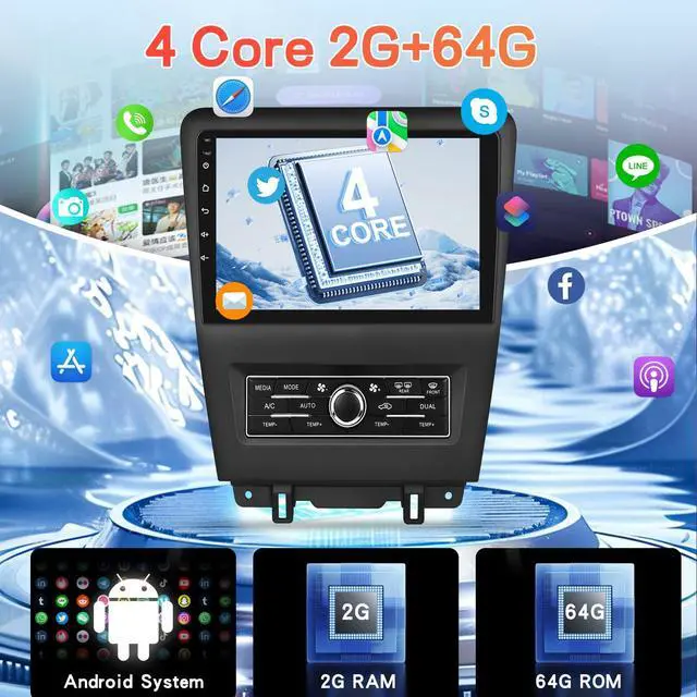 Alt view image 4 of 7 - 2G+64G Car Stereo for Ford Mustang 2010-2014 | with 10.1 inch Touchscreen Radio with Wireless Carplay/Android Auto/GPS/Bluetooth/FM/RDS/SWC/Backup Camera