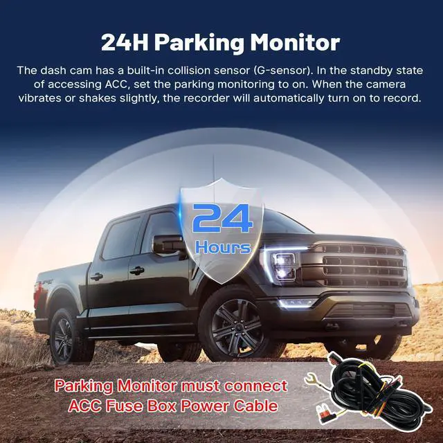 Alt view image 5 of 7 - 4K Dual Dash Cam for Ford F150/F250/ F350/F450 2021-2026 (Model A) | Front 4K + Rear 1080P Dash Camera for Super Duty 2020-2026 XLT Lariat King Ranch Tremor Raptor Limited Platinum + 128GB Card