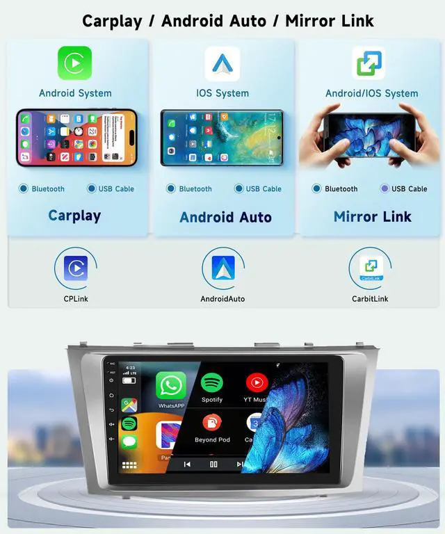 Alt view image 3 of 7 - for Toyota Camry 2006-2011 with JBL 8 CORE 6G+128G Car Radio Stereo with Wireless CarPlay Android Auto, 9 Inch 1280 * 720P IPS Touch Screen Android 13 GPS WiFi Bluetooth 32-Band DSP SWC HD Camera
