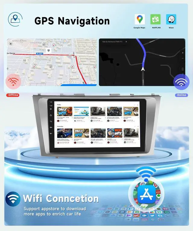 Alt view image 5 of 7 - for Toyota Camry 2006-2011 with JBL 8 CORE 6G+128G Car Radio Stereo with Wireless CarPlay Android Auto, 9 Inch 1280 * 720P IPS Touch Screen Android 13 GPS WiFi Bluetooth 32-Band DSP SWC HD Camera