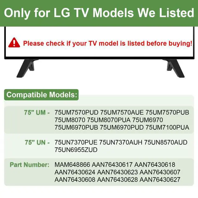 Alt view image 3 of 7 - TV Stand for LG TV Legs, for LG 75" TV Legs 75UM6970PUB 75UK6500 75UK6570 75UK7050 75UM7570 75UM8070 75UM7100PUA 75UN6955 75UN7370 75UN8570AUD MAM648866 with Screws