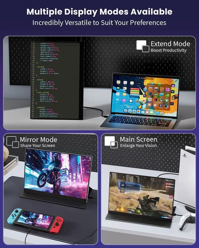 Alt view image 6 of 7 - 16" 2.5k Portable Computer Monitor,Gaming Monitor,Portable Monitors for Laptop PC Mac Phone PS5,120Hz 100% sRGB LTPS Display HDR Screen Extender with Smart Cover, USB C & HDMI,Travel Work Home