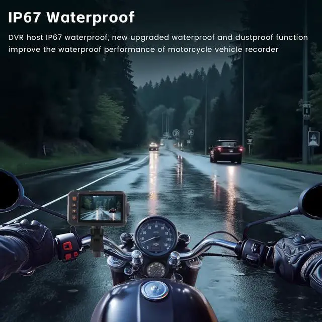 Alt view image 2 of 7 - Motorcycle Dash Cam with Dual Front and Rear Cameras, Fits All Motorcycles | 3.0" Screen Motorcycle Camera with 64GB TF Card, IP67 Waterproof, G-Sensor, Loop Recording, 24/7 Parking Mode