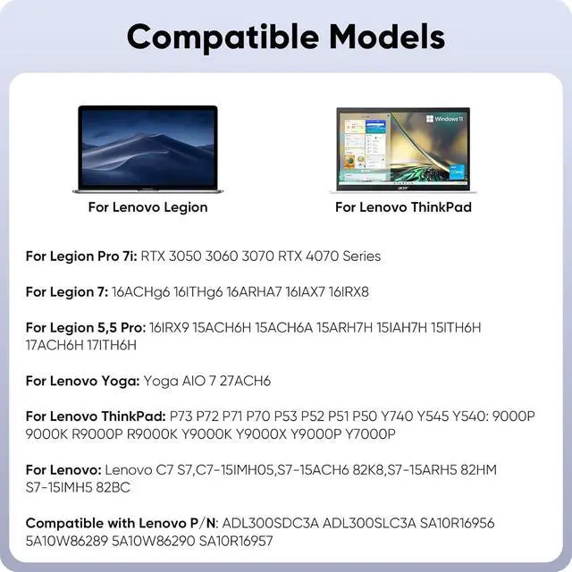 Alt view image 4 of 7 - 300W Laptop Charger Compatible with Lenovo Legion 5 5i 5P 7 7i pro 15 16 17 R9000P R9000K Y9000K Y9000X, ADL300SDC3A GX21F23045 SA10R16956 5A10W86289 Power Adapter Supply Cord