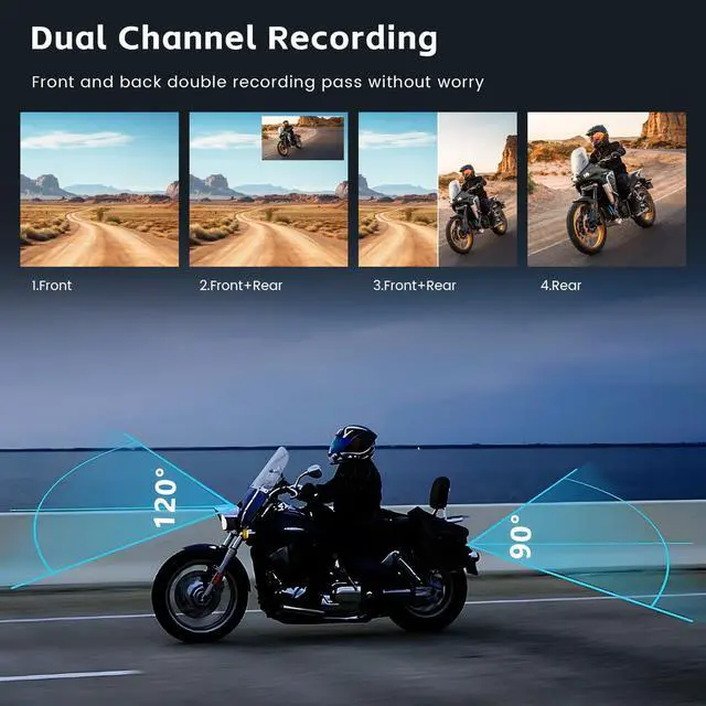 Alt view image 5 of 7 - Motorcycle Dash Cam with Dual Front and Rear Cameras, Fits All Motorcycles | 3.0" Screen Motorcycle Camera with 64GB TF Card, IP67 Waterproof, G-Sensor, Loop Recording, 24/7 Parking Mode