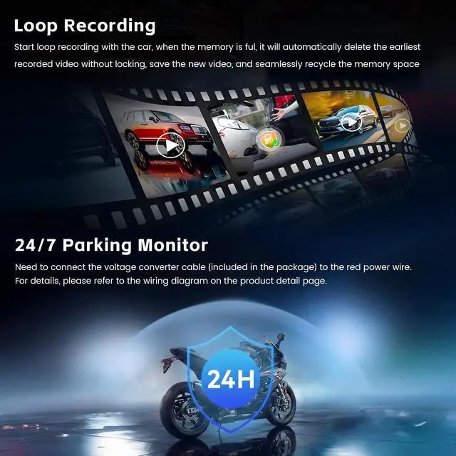 Alt view image 6 of 7 - Motorcycle Dash Cam with Dual Front and Rear Cameras, Fits All Motorcycles | 3.0" Screen Motorcycle Camera with 64GB TF Card, IP67 Waterproof, G-Sensor, Loop Recording, 24/7 Parking Mode