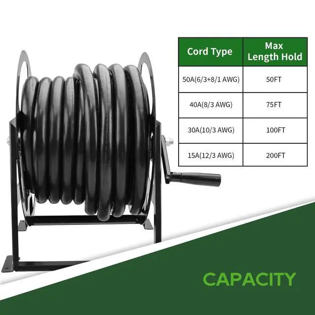 Alt view image 3 of 5 - RV Power Cord Reel, Heavy Duty Power Cord Storage Reel, Holds Up to 50 Feet of 50A (6/3+1/8 AWG) Heavy Duty Power Cord