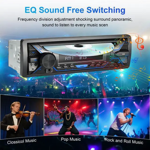 Alt view image 5 of 7 - Single Din Bluetooth Car Stereo with CD DVD Player, Single Din Radio with Bluetooth AM/FM AUX/USB/SD Card Playback