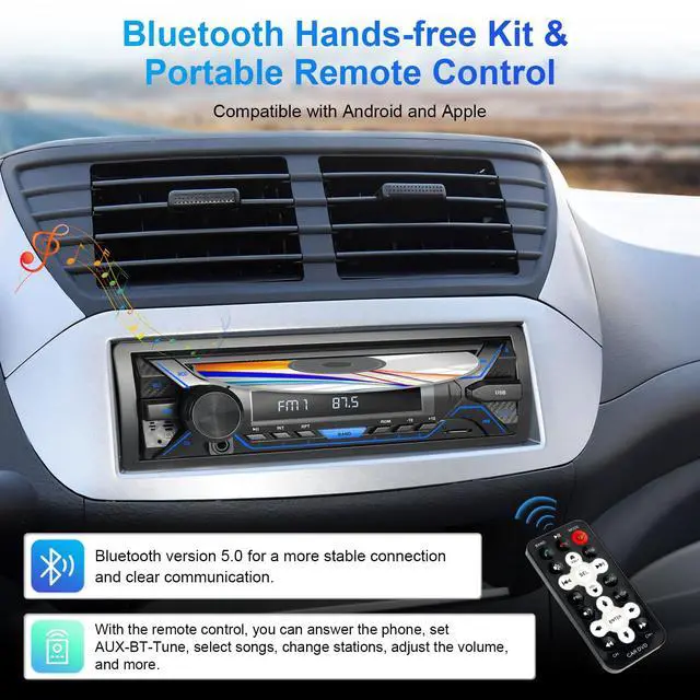 Alt view image 7 of 7 - Single Din Bluetooth Car Stereo with CD DVD Player, Single Din Radio with Bluetooth AM/FM AUX/USB/SD Card Playback