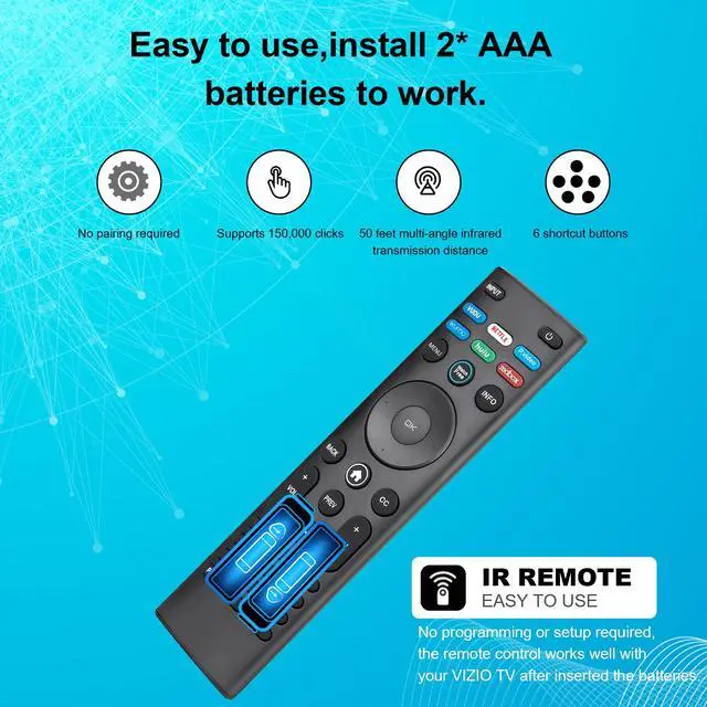 Alt view image 4 of 7 - Pack of 2 Universal Remote XRT140 for VIZIO Smart TV Remote Replacement | for VIZIO XRT136 XRT260 XRT270 TV Remote Control Compatible with All VIZIO Smartcast D, E, M, P, V, PX Series Smart TVs