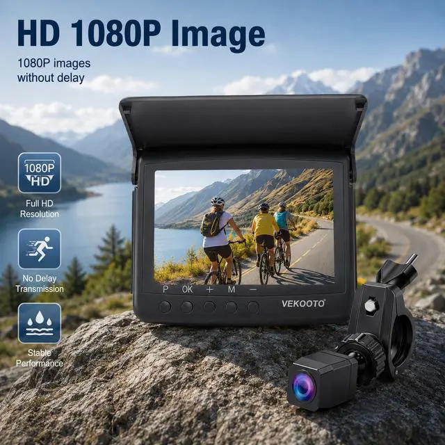 Alt view image 3 of 7 - VB5 Bike Camera Rechargeable Battery 360° Rotation - 5'' HD 1080P Monitor Color Night Vision 3 Mins Easy Installation Handlebar Bicycle Rear View Camera for Mountain Ebike