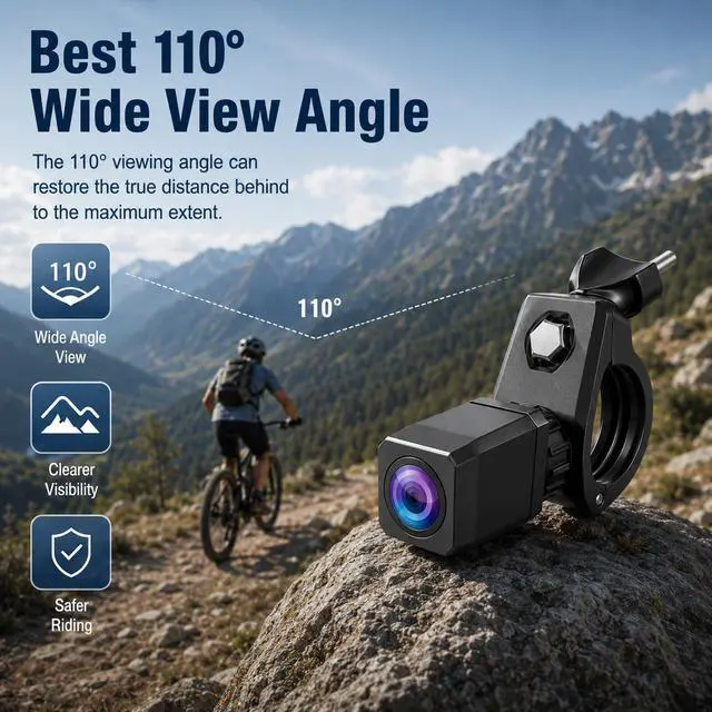 Alt view image 6 of 7 - VB5 Bike Camera Rechargeable Battery 360° Rotation - 5'' HD 1080P Monitor Color Night Vision 3 Mins Easy Installation Handlebar Bicycle Rear View Camera for Mountain Ebike