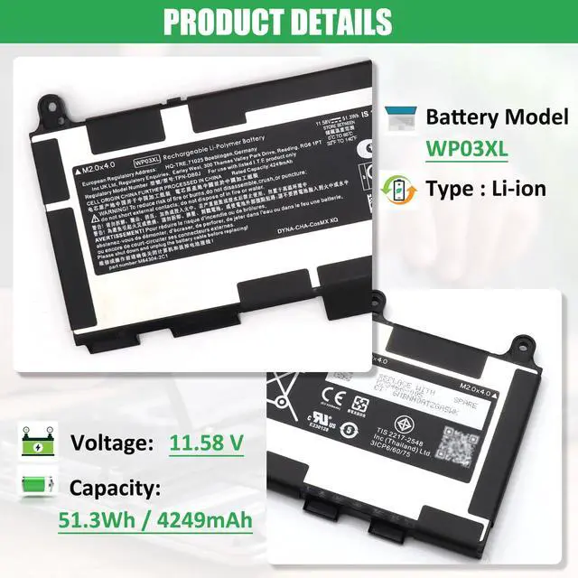 Alt view image 2 of 7 - WP03XL Laptop Battery Replacement for HP EliteBook 830 835 840 845 860 865 G9 835 840 845 860 865 G10 EliteBook x360 1040 G9 G10 Series M73466-005 M64305-421 HSTNN-LB8W HSTNN-OB2J L78555-005