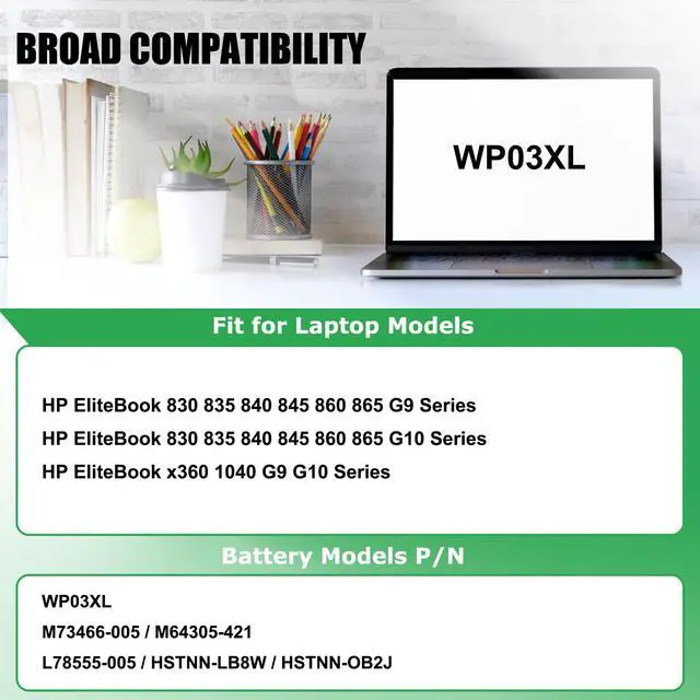 Alt view image 3 of 7 - WP03XL Laptop Battery Replacement for HP EliteBook 830 835 840 845 860 865 G9 835 840 845 860 865 G10 EliteBook x360 1040 G9 G10 Series M73466-005 M64305-421 HSTNN-LB8W HSTNN-OB2J L78555-005