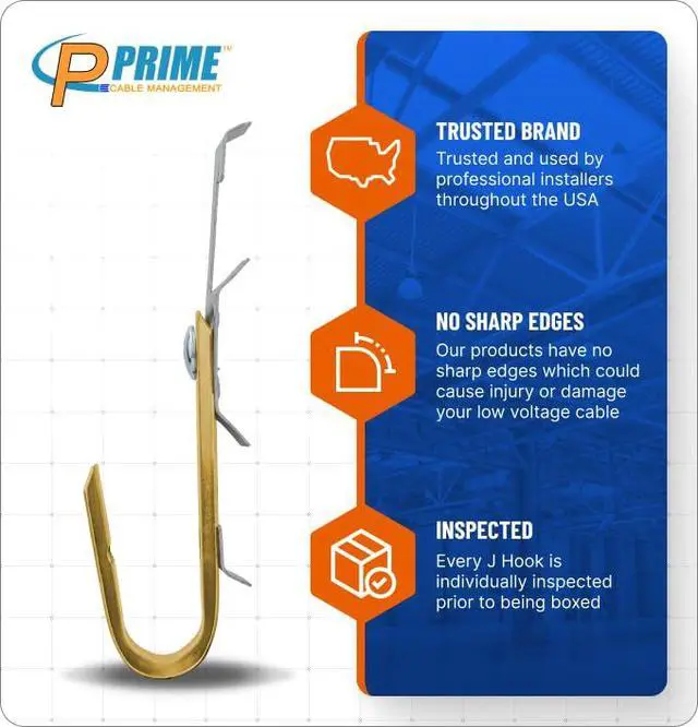 Alt view image 4 of 7 - 3/4" Heavy Duty Metal Batwing J-Hook Cable & Wire Support Hangers with Bat Wing Clip for Attaching Ceiling Wire & Threaded Rod for Cable Management