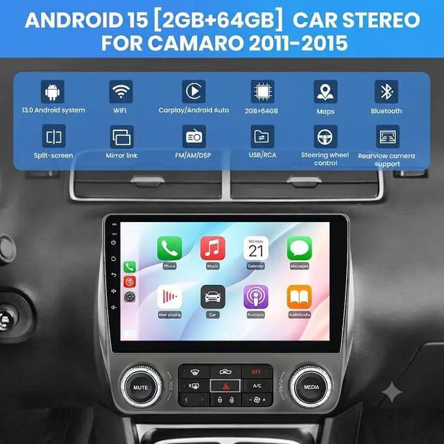 Alt view image 3 of 7 - Car Radio for Chevrolet Chevy Camaro Radio, 2010 2011 2012 2013 2014 2015 Camaro Radio Upgrade with 9 Inch Touchscreen, Android, Carplay, DSP, Bluetooth 5.0, GPS, FM, AM, 2G RAM, 64G ROM