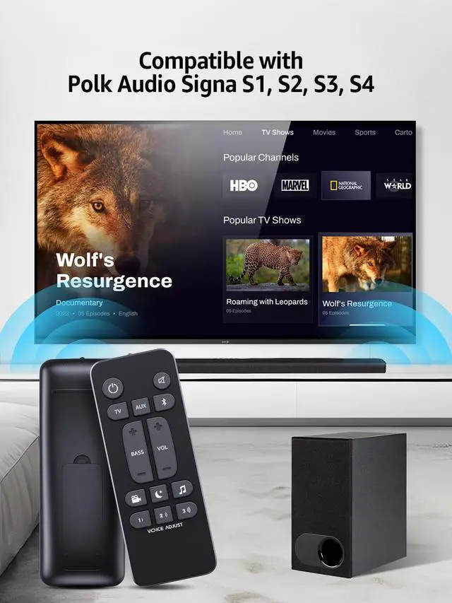 Alt view image 2 of 7 - Universal Soundbar Remote Control Replacement for Polk Audio Signa S1, S2, S3, S4 Ultra-Slim Sound Bar, RE6214-1 RE62141