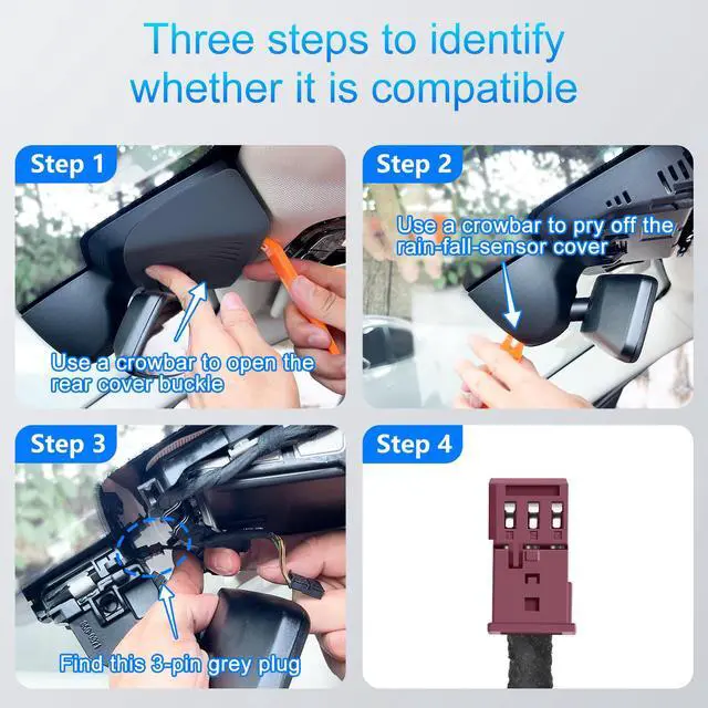 Alt view image 5 of 7 - Dash Cam Power Adapter for BMW with 3-Pin Rain Sensor Hidden Cable Kit for GPS Radar Mirror Camera, Plug & Play Only Fits for Vehicles with 3-Pin Rain Sensor Connector