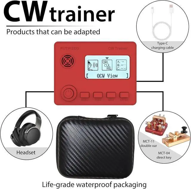 Alt view image 3 of 5 - Mini CW Trainer Morse Code Trainer with Display, Moore Simo Wales Code Shortwave Radio Telegraph Key Car Key Learning CW Radio for Telegraph Practice with Charging CableRED